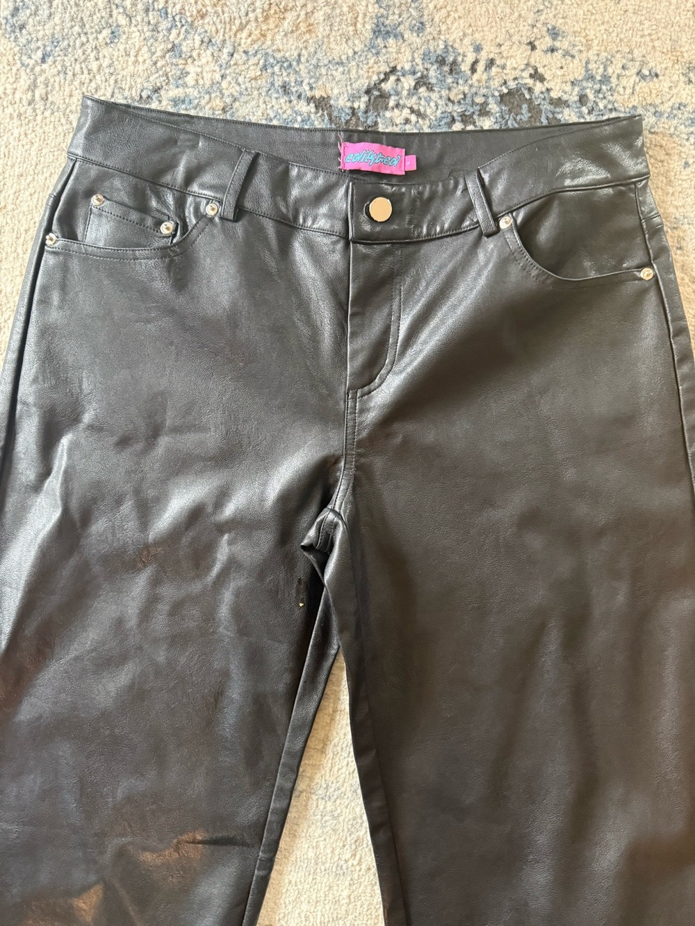 Black Faux Leather wide  Pants